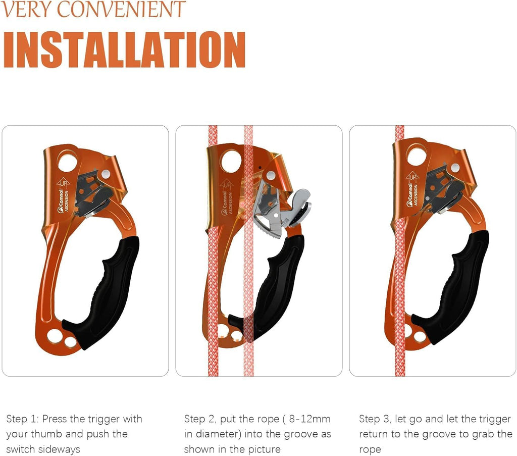 UIAA & CE Certified Hand Ascender for 8–13mm Rope, Rope Clamp for Rock Climbing, Tree Climbing, Arborist, Rappelling