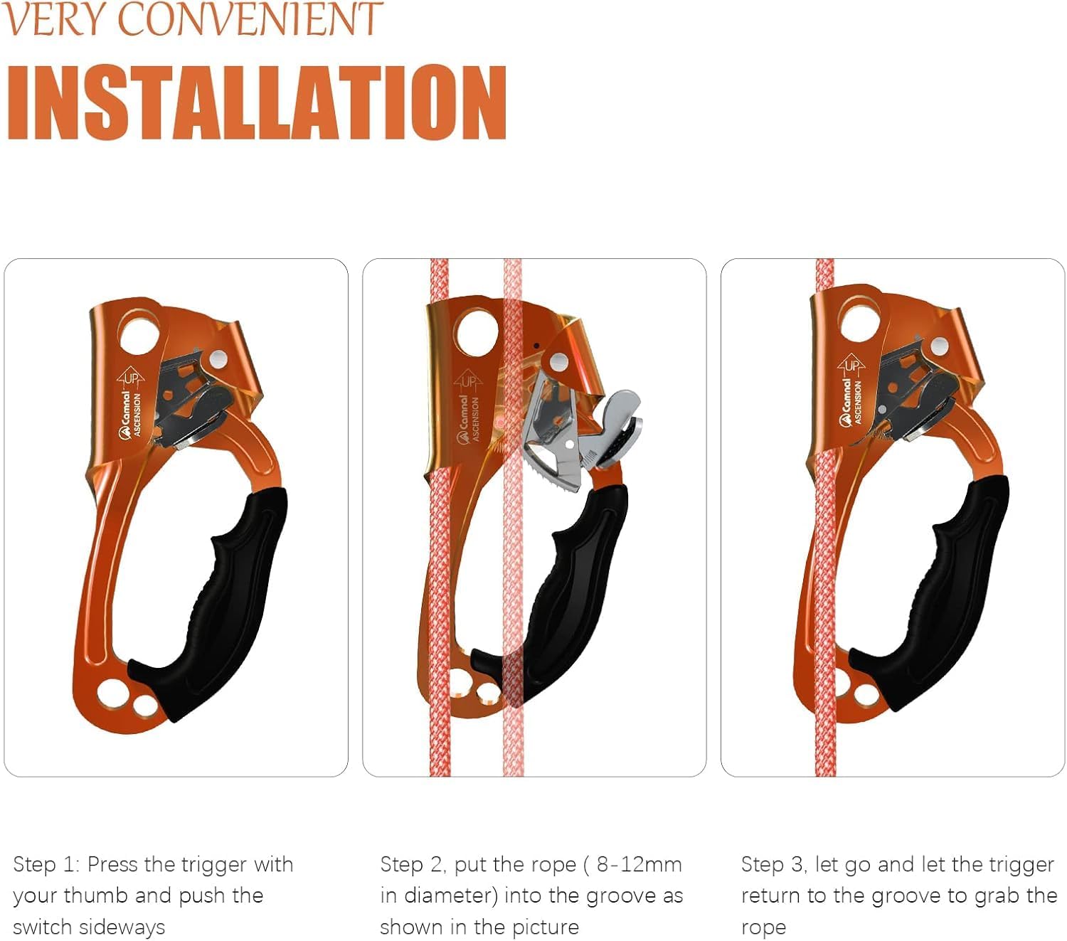 UIAA & CE Certified Hand Ascender for 8–13mm Rope, Rope Clamp for Rock Climbing, Tree Climbing, Arborist, Rappelling