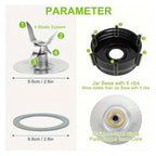 Compatible For Oster， Blender Replacement Kit: Stainless Steel Blade, Jar Base Cap & 2 Rubber O-Rings