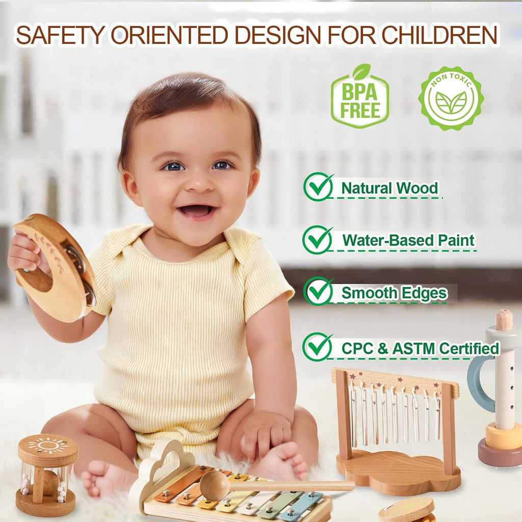 Baby Montessori Musical Instruments,Wooden Percussion Xylophone Musical Toys for Toddlers,Sensory Toys for Kids
