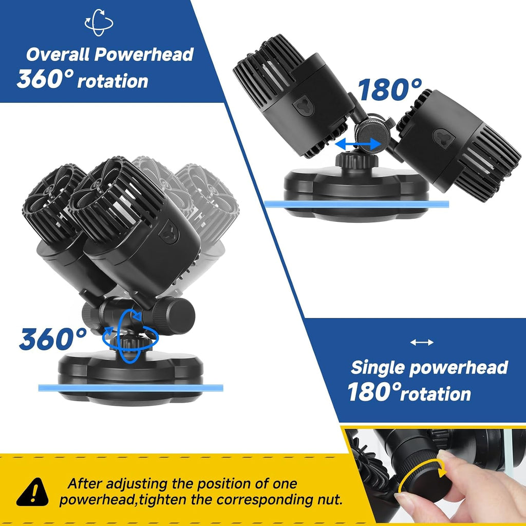 Aquarium Wave Maker - 20W 4277GPH Fish Tank Wavemaker Magnetic Mount Suction /360°+180°Adjustable Double