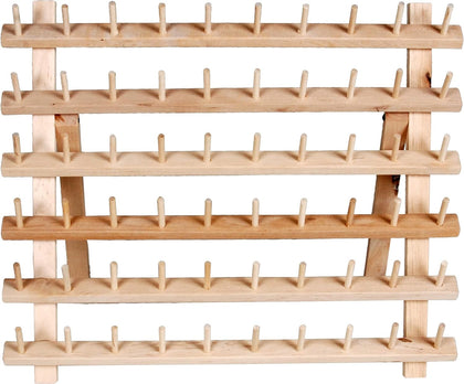 Wooden Thread Rack – Holds 60 Spools – Wall-Mount or Free-Standing with Pull-Out Legs – Wood Organizer for Sewing