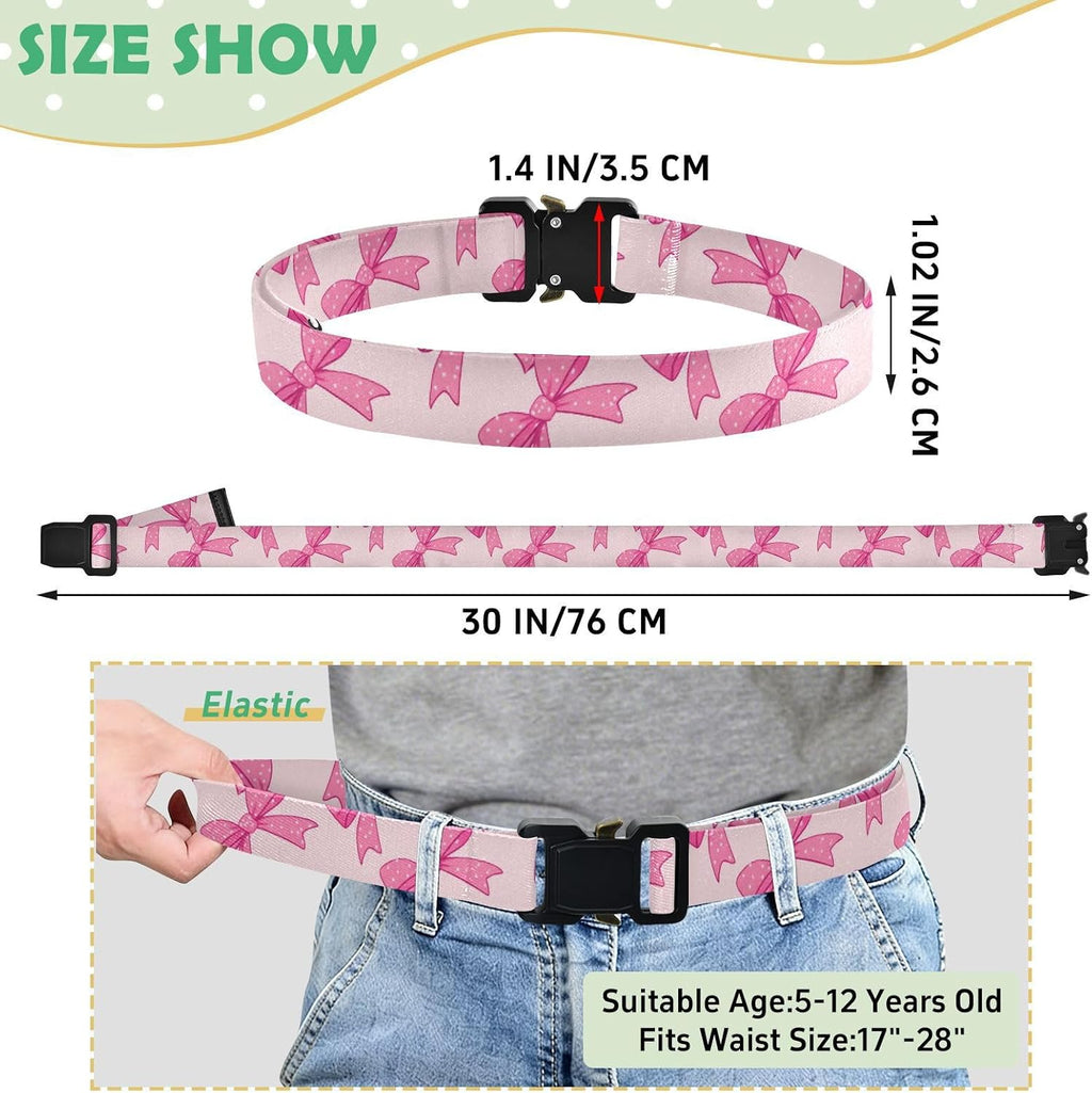 Bow Tie Adjustable Kids Elastic Belts, Girls Boys Stretch Waist Belt with Aluminum Alloy Buckle
