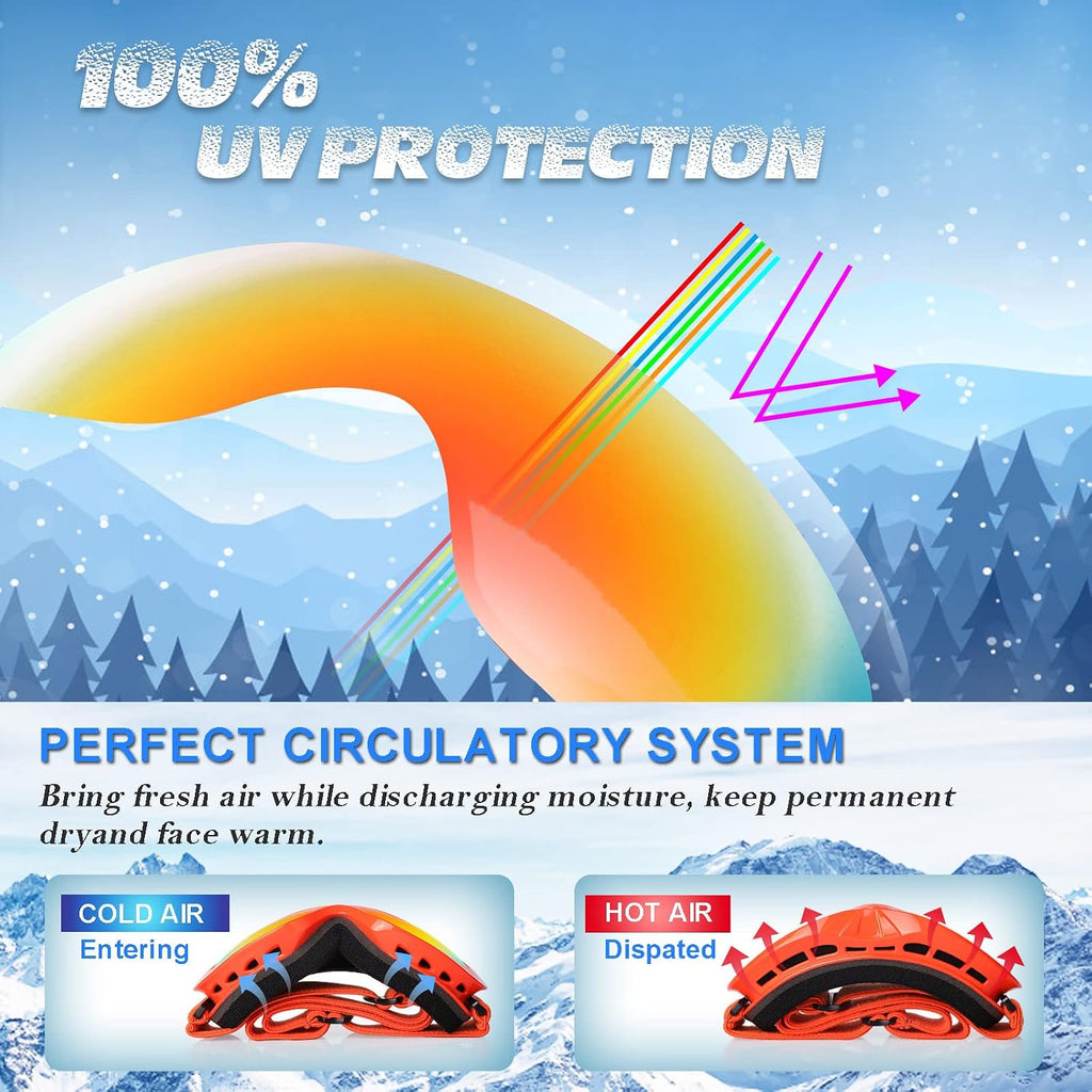 Kids Ski Goggles, Anti-Fog Child Snowboard Goggles Over Glasses Snow Goggles for Boys Girls Toddler Age 3-14