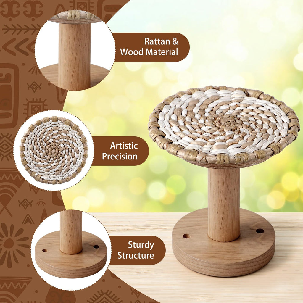 2 Pack Boho Curtain Holdbacks Rattan Tiebacks, Round White