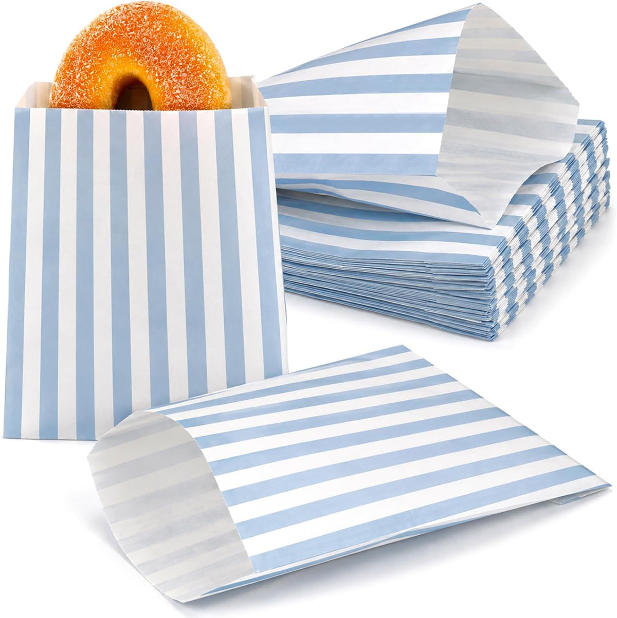 120Pcs Flat Paper Bags, Sandwich Treat Bag, Blue White Stripe
