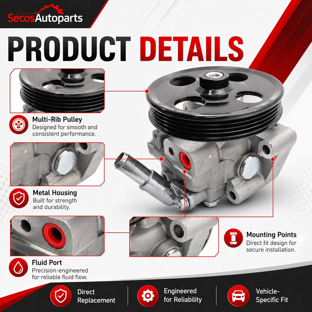 SecosAutoparts STP320 Power Steering Pump w/Pulley Compatible with Ford Transit-150 250 350 350 HD 2015-2024 V6 3.5L 3.7L # CK4Z3A674A CK4Z3A674B CK4Z3A674C
