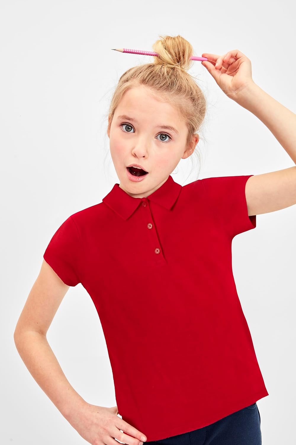 Girl's Short Sleeve Pique Polo, Ruby, Small