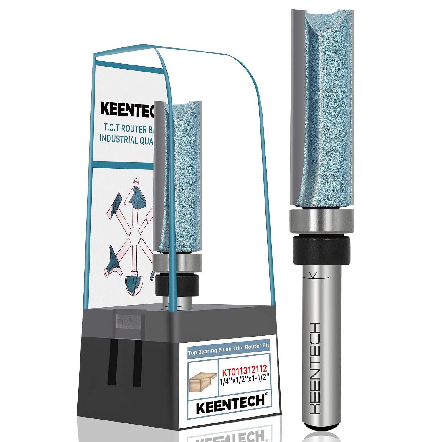 Flush Trim Router Bit, 1/4" Shank x 1/2" Dia x 1-1/2" Depth | 10X Lifespan, Pattern Bit, Top Bearing, Industrial