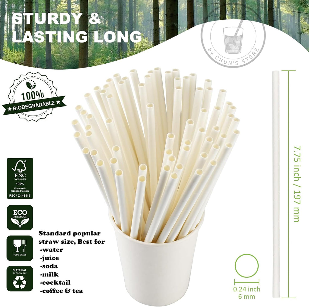 White Paper Drinking Straws Bulk 1000 Cts 7.75" - Bars and Restaurants Pack
