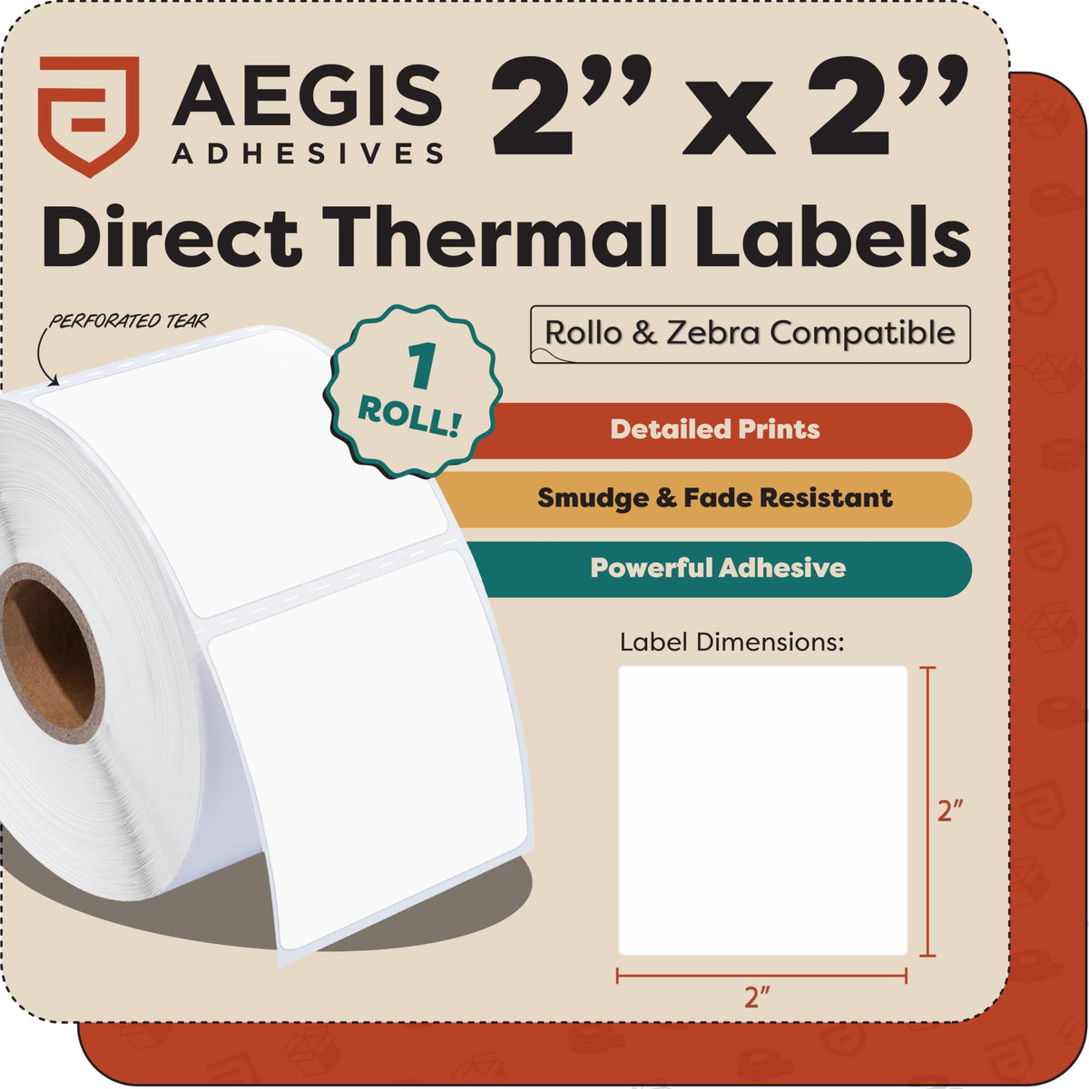 2" X 2" Square Direct Thermal Printer Labels (700 Count, 1 Roll)