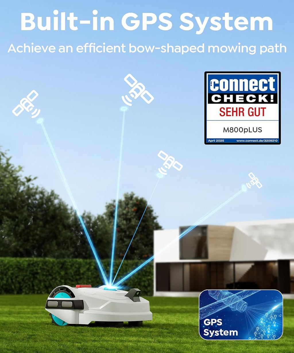 M800Plus Cordless Robot Lawn Mower with GPS + Visual Navigation, Bow-Shaped Path Mowing, APP Control, 4.0Ah Automatic