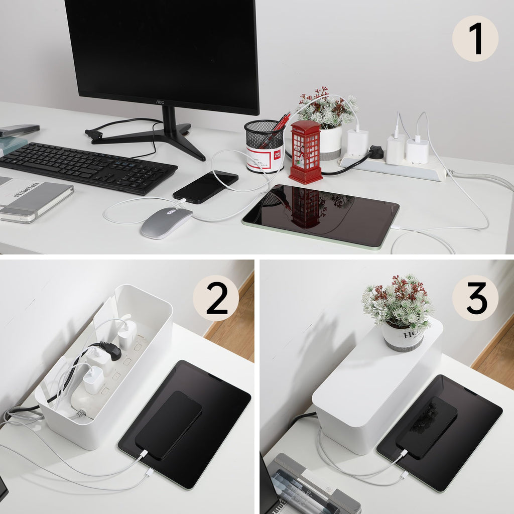 YECAYE Cable Management Box, White, XL+M, 2 Pack