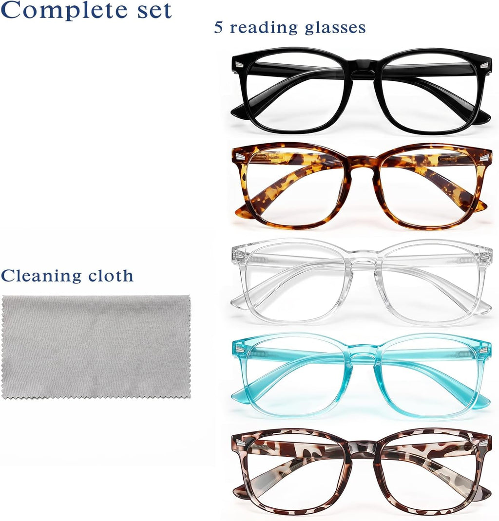 Reading Glasses Anti-Glare Readers 5-Pack for Men Women | Reading Glasses for Women Men, Eyeglasses, Blue Light