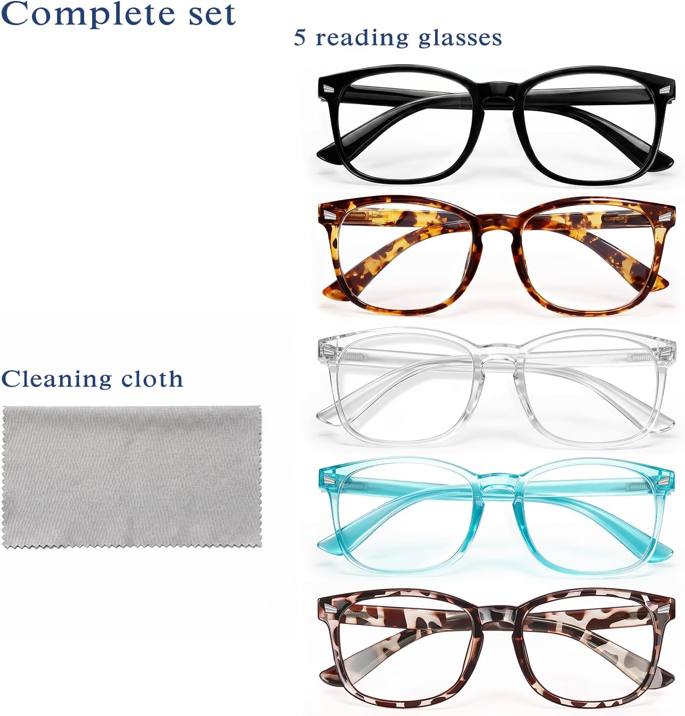 Reading Glasses Anti-Glare Readers 5-Pack for Men Women | Reading Glasses for Women Men, Eyeglasses, Blue Light