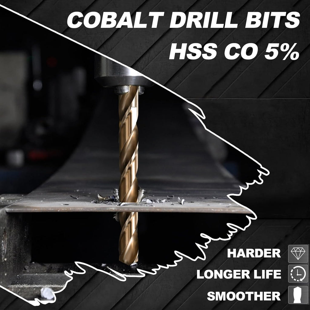 Hex Shank Cobalt Drill Bit Set for Metal & Steel,16Pcs 1/16-3/8