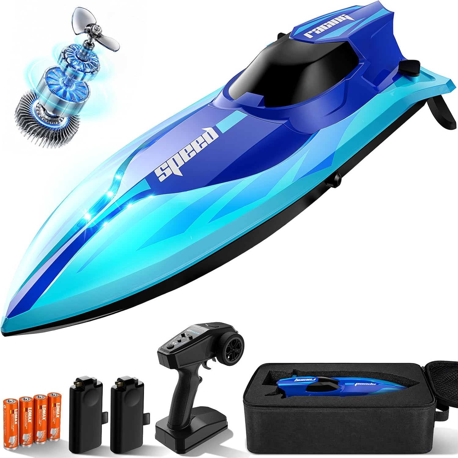 Brushless RC Boat for Adults & Teens, 35+ KPH, Self-Righting | Water-Cooled Motor, Adjustable Speed, 30-Min Runtime