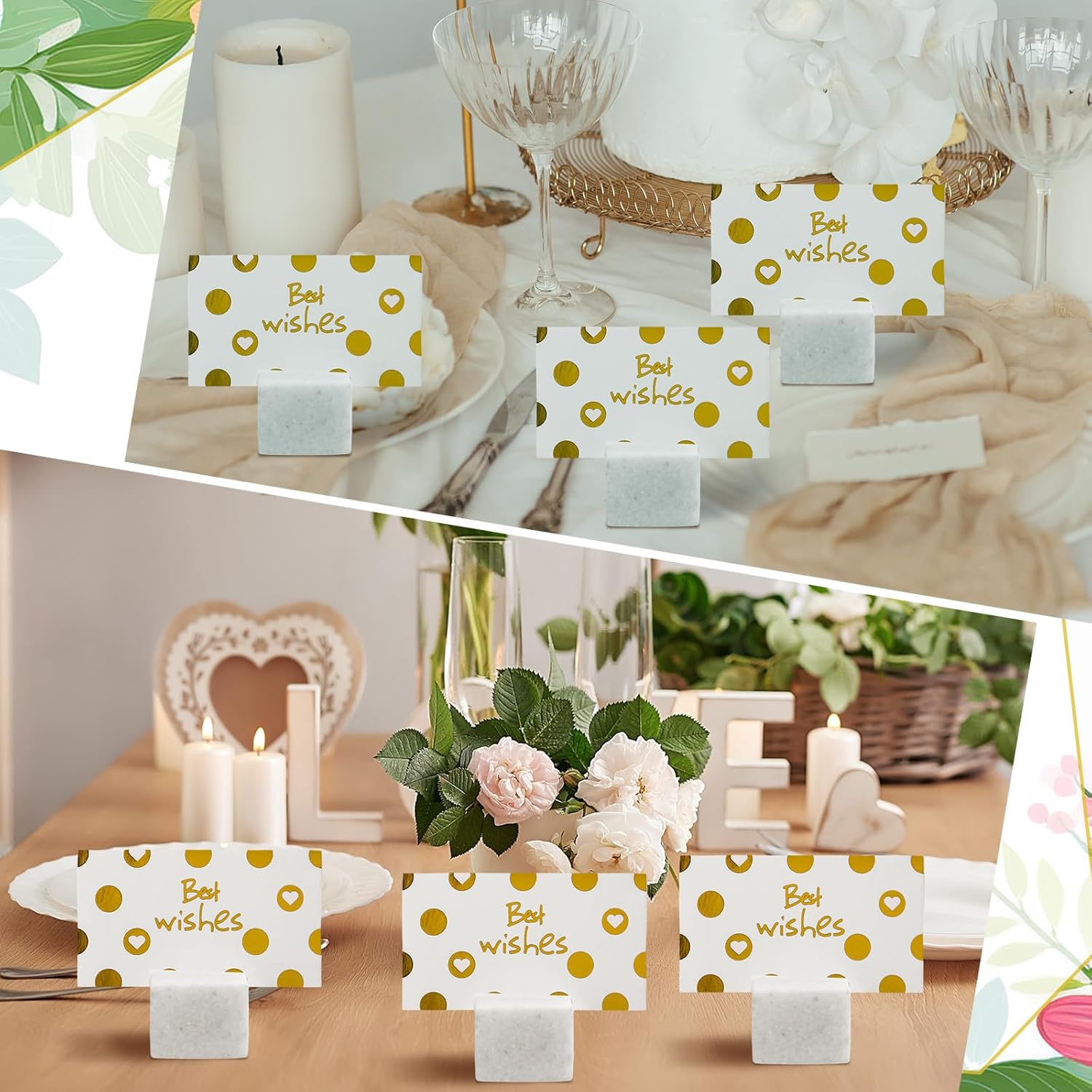 12 Pcs White Marble Place Card Holders Table Number Stands | Marble Card Holder for Weddings, Business Name Display