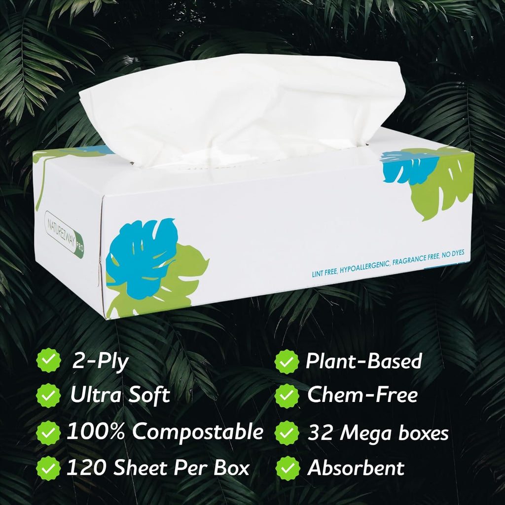 Facial Tissue (30 Pack) - Soft, Hypoallergenic, Lint-free - 120 Sheets Per Box, 2-ply Absorbency