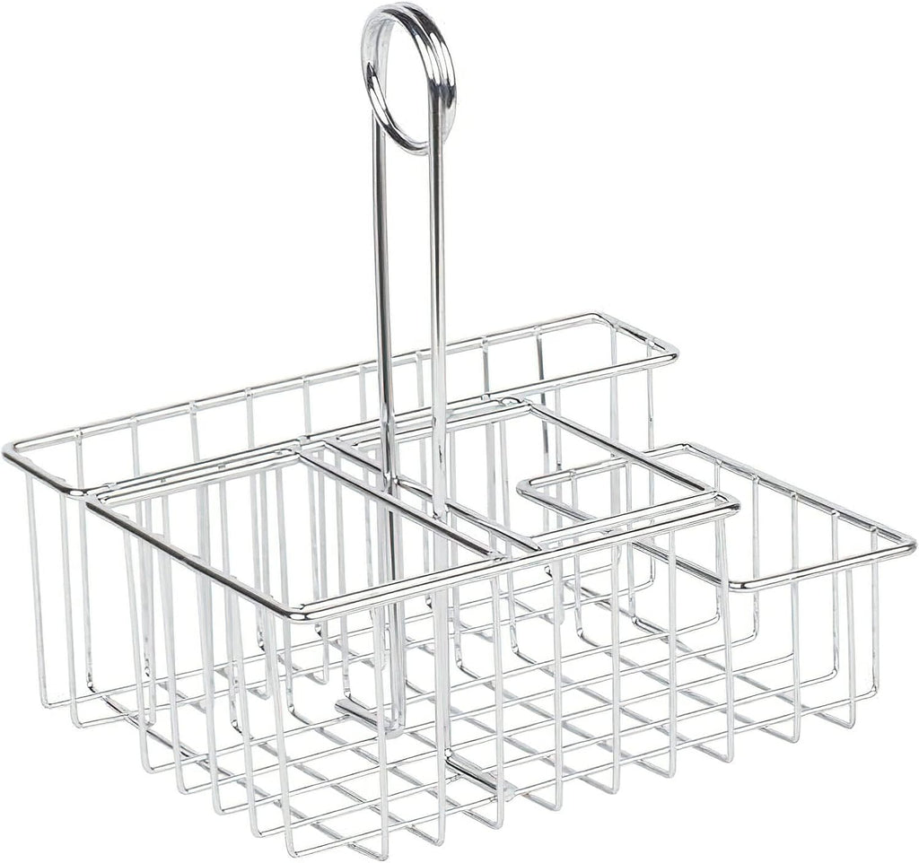 Modern Chrome Metal Four Compartment Condiment Caddy Table Caddies Collection