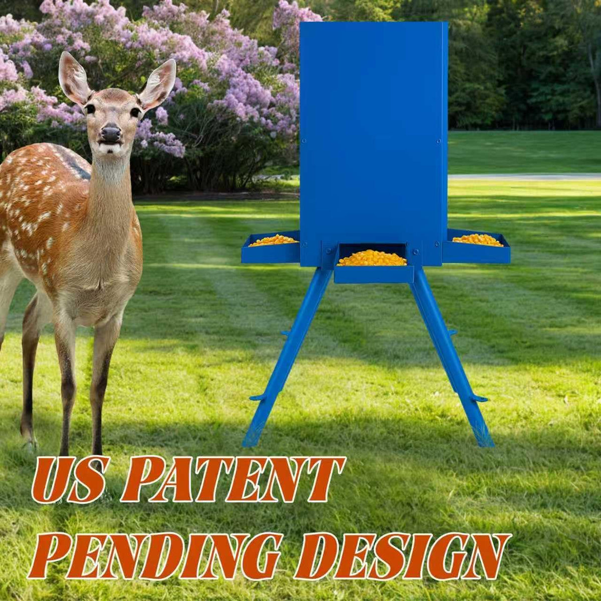 85lbs Deer Feeder,Weatherproof Deer Feeders with 4 Feeding Tray and 4-Leg Stand,Heavy Duty Metal Gravity Feeder for