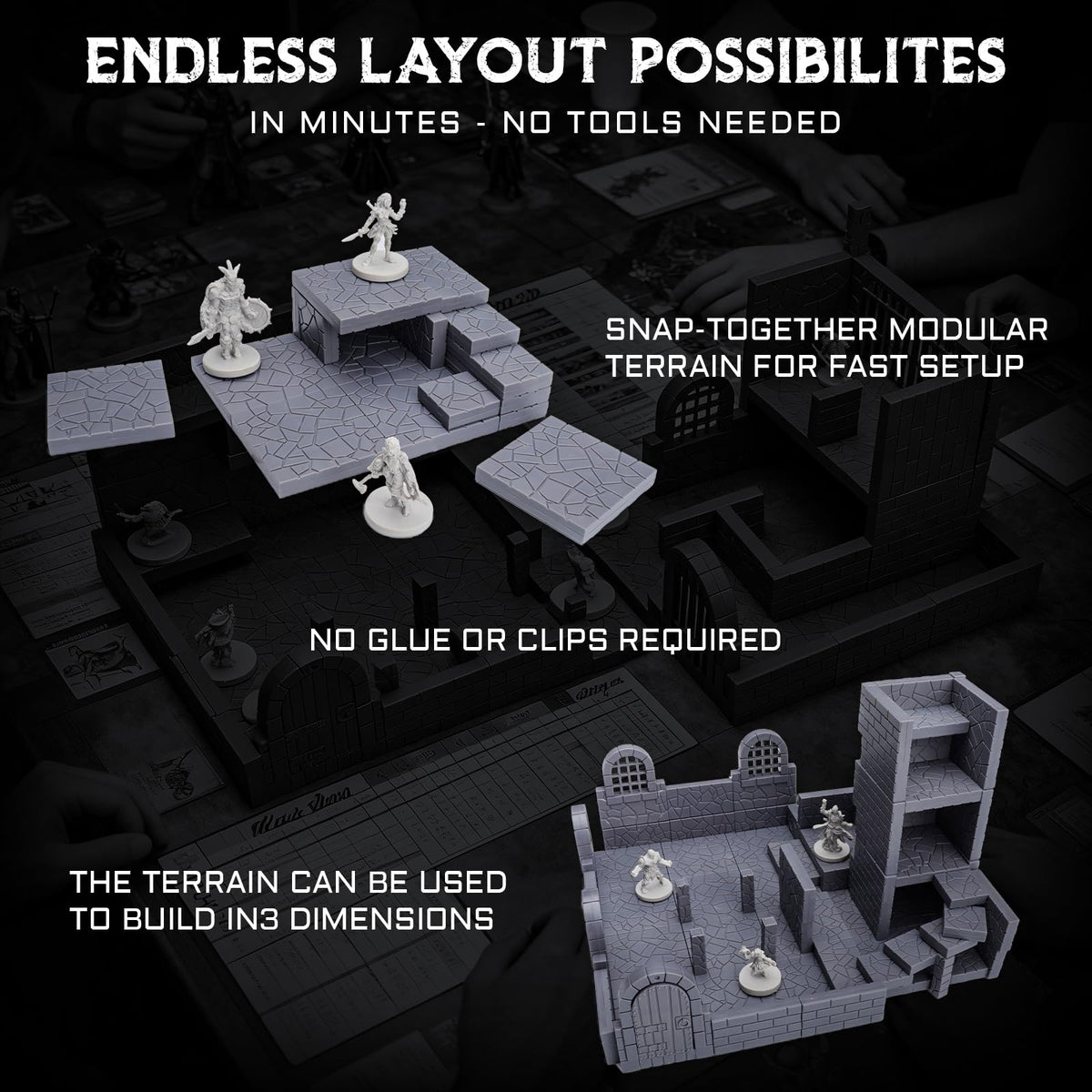 Magnetic Dungeon Tiles, 58 PCS Modular Terrain Set for RPGs, Basic Set