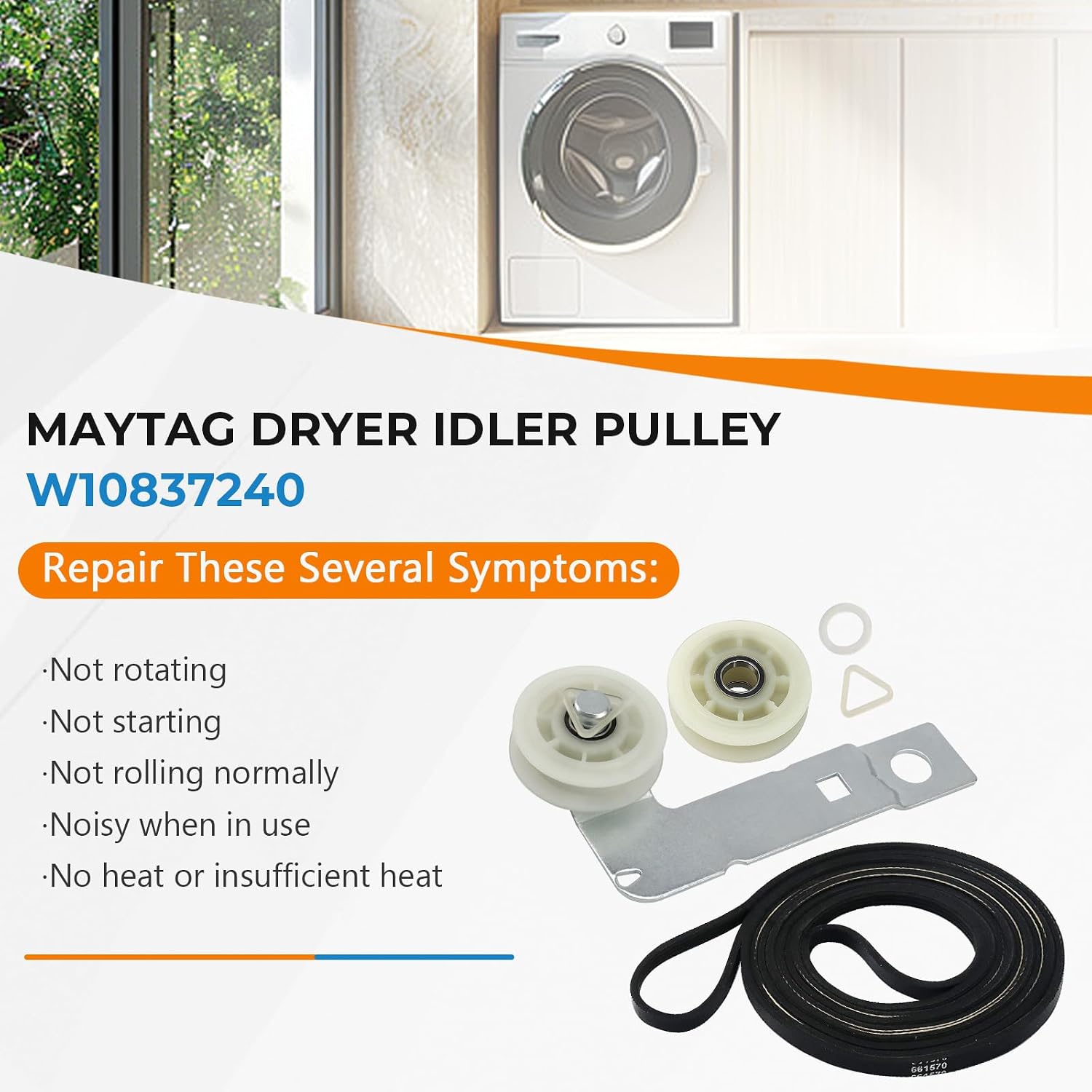 2026 Upgraded 661570V 661570 & 279640 & W10837240 Dryer Drum Belt Idler Pulley and Pulley Kit Fit for Whirlpool