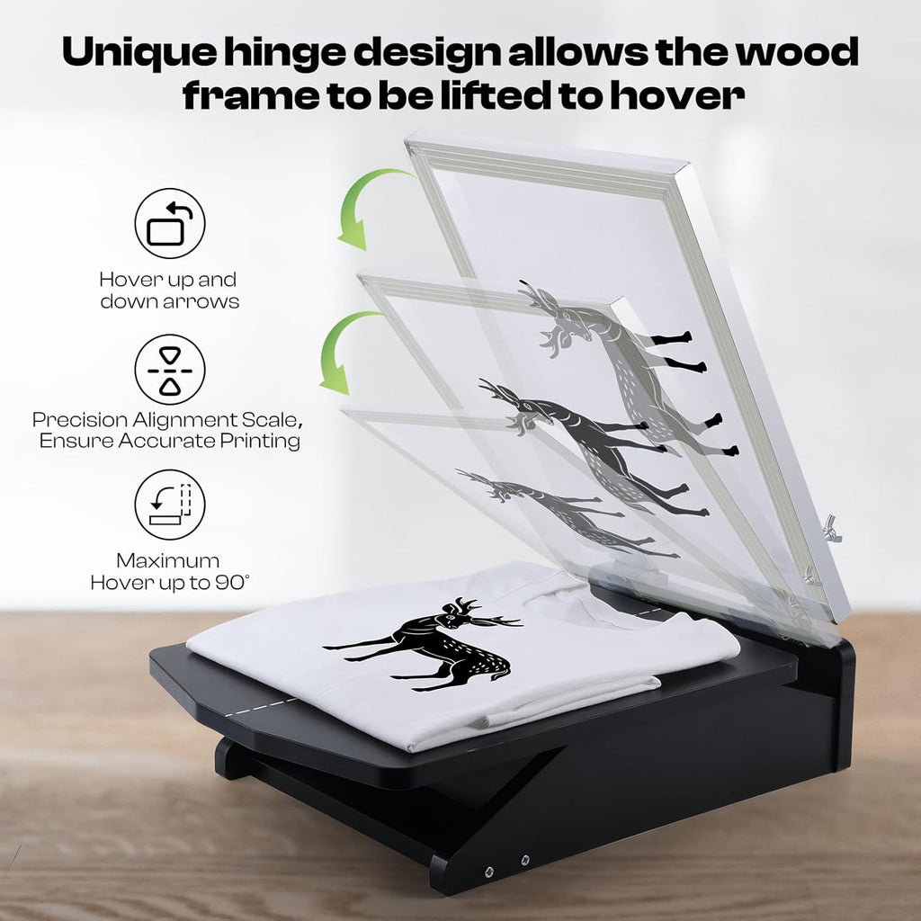 Screen Printer, 1 Color 1 Station Silk Screen Printing Press | Unique Hinge Design Wood Screen Printing Table for