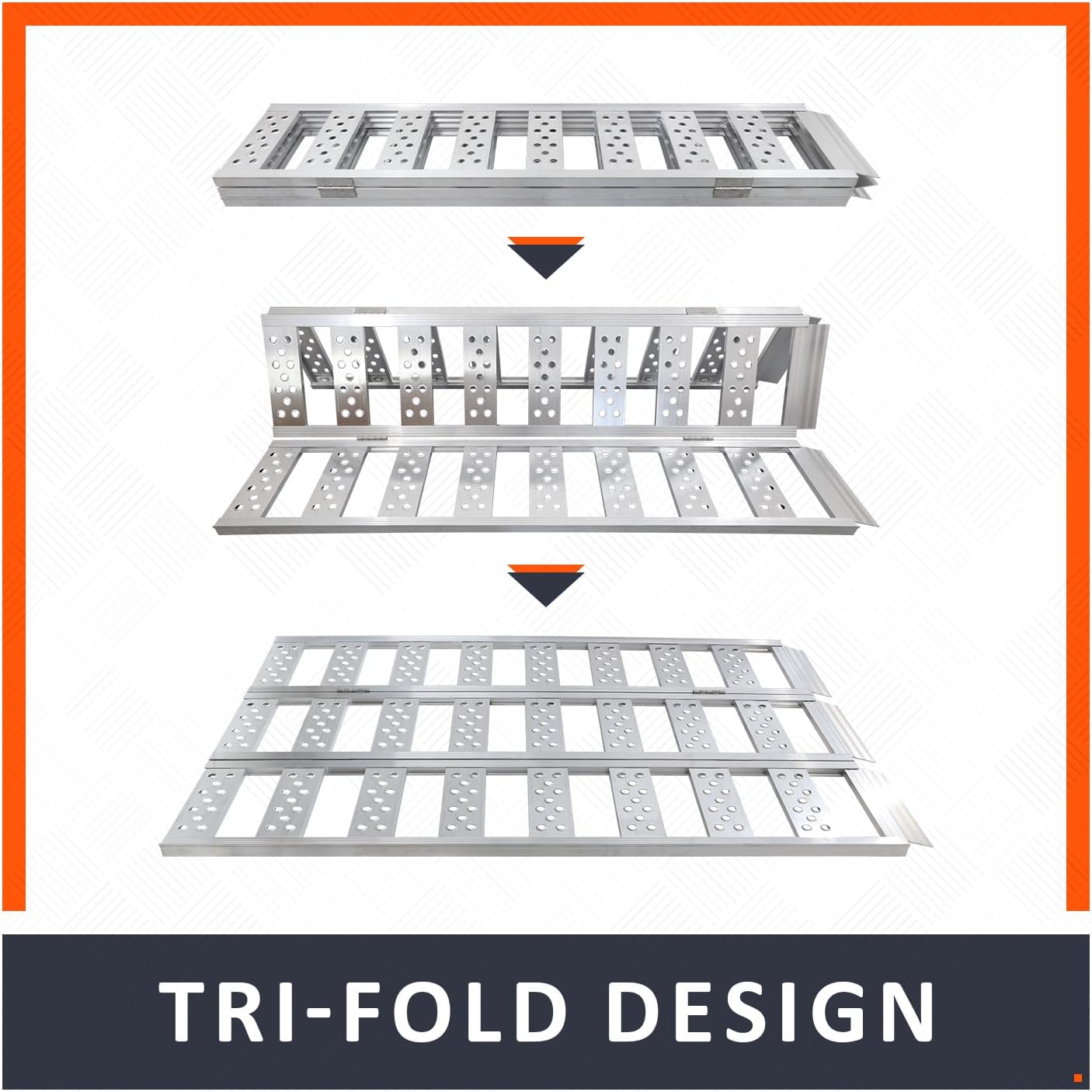 Aluminum Tri-Fold Ramp with Treads, 1600 lbs Capacity/535lbs per Section, ATV Ramp with Load Straps for Motorcycles