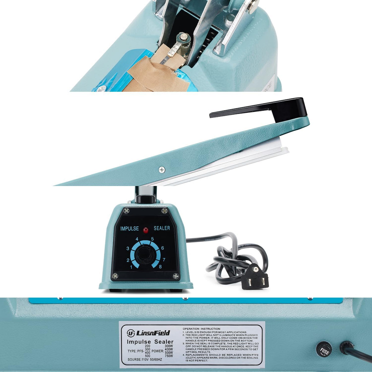Commercial Bag Sealers 12 inch, 2mm Sealing Width Iron Impulse Sealer, Heavy Duty Manual Shrink Wrap Heat Sealer