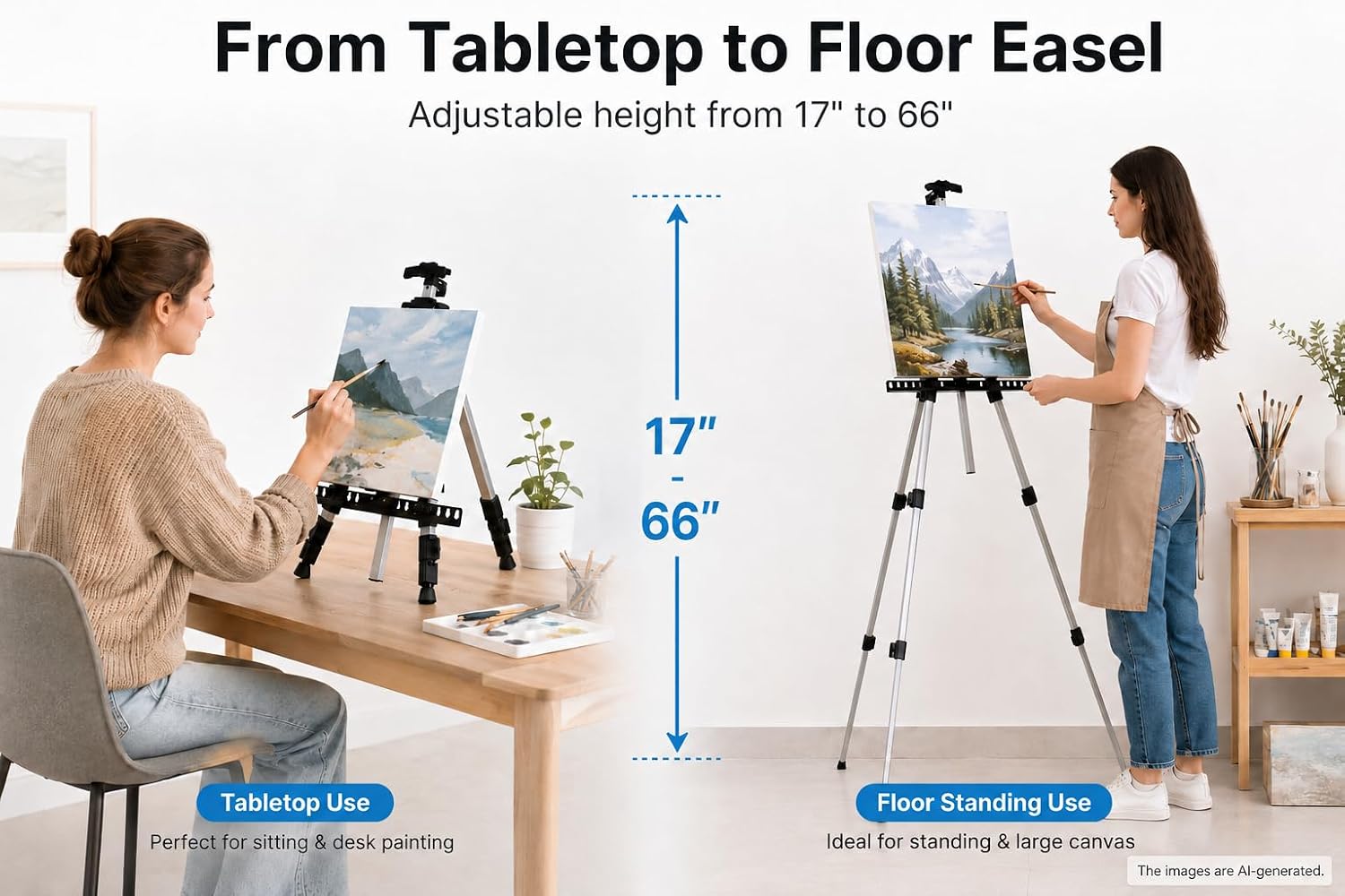 Easel Stand for Painting and Sign, Adjustable 17-66 Inch | Portable aluminum tripod art easel for display stand