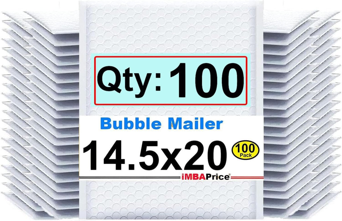 100-Pack #7 (14.25" x 20") Premium Pure White Color Self Seal Poly Bubble Mailers Padded Shipping Envelopes (Total
