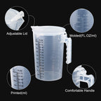 Graduated Beaker, 2 Pack 2000ml PP Plastic Liquid Measuring Cup Double Sided Black Graduations with Handle Lid and