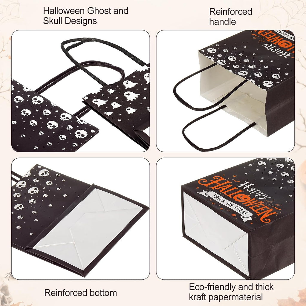 30 Pack Halloween Kraft Gift Bags with Handles Tissue Papers