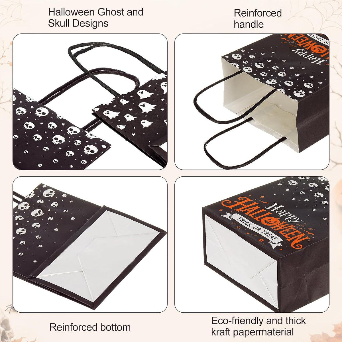 30 Pack Halloween Kraft Gift Bags with Handles Tissue Papers