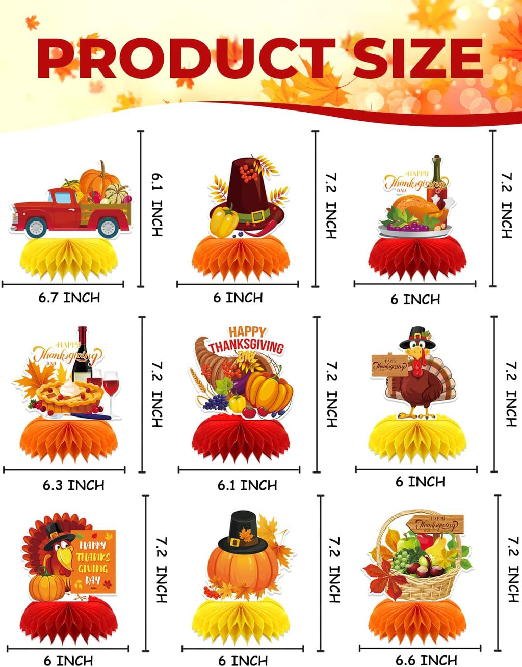 Thanksgiving Table Decorations, Fall Table Decorations for Autumn Harvest | 9Pcs Fall Centerpieces for Tables, 3D