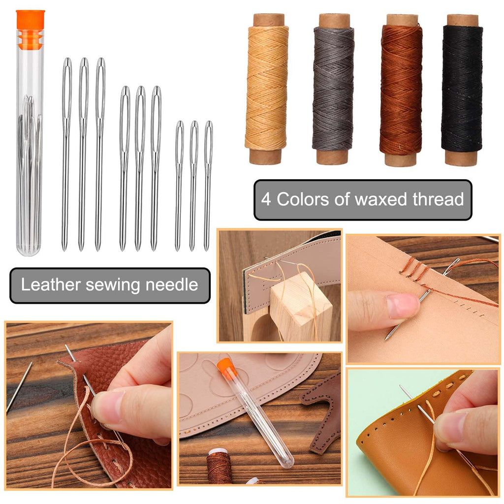 Leather Working Tools, Practical Leather Craft Kit with Carving Sewing Punching Cutting and Other Sanding Tools for