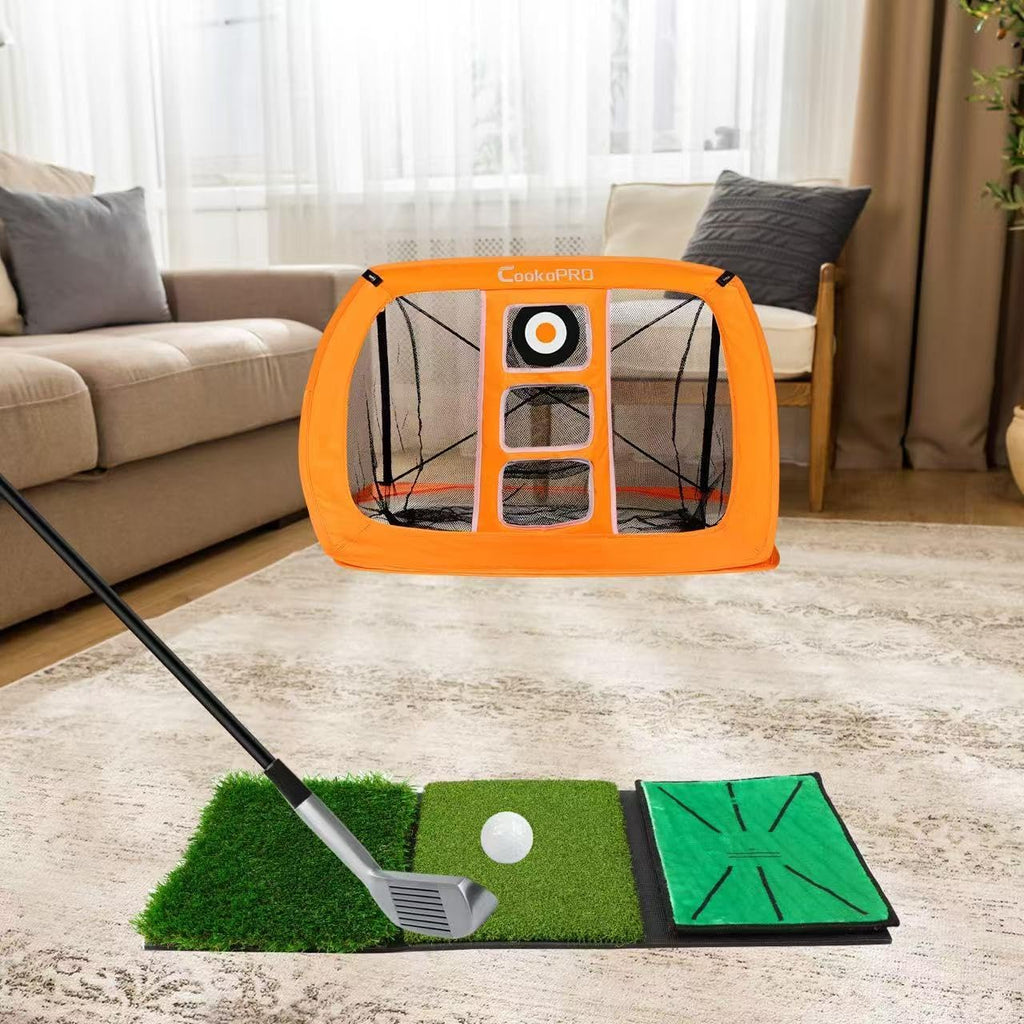 Golf Chipping Net Set,Pop Up Net with Durable Rubber Training Mat,10 Golf Tees,6 Practice Balls,6 Foam Balls and