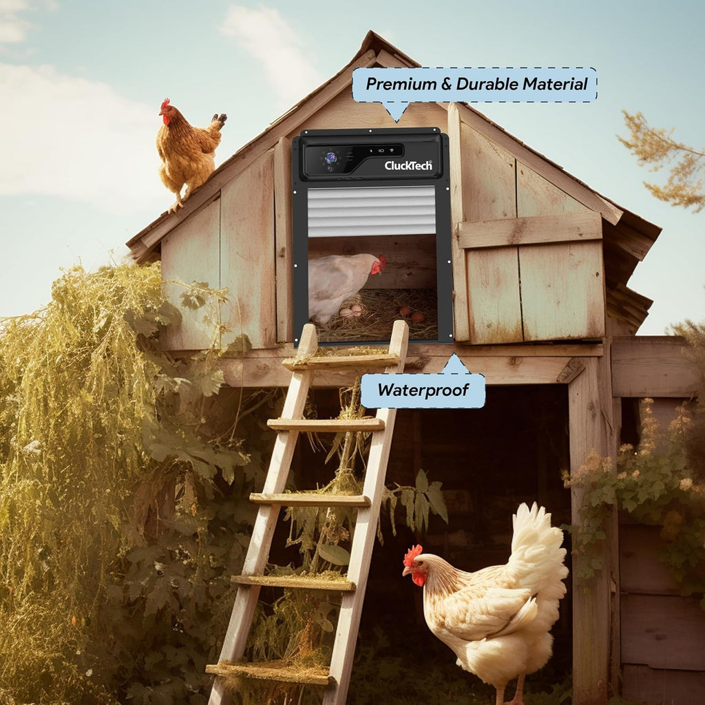 Automatic Chicken Coop Door with 1080p Camera - Solar Powered - 5000mAh Battery - App Remote Control and Opener with