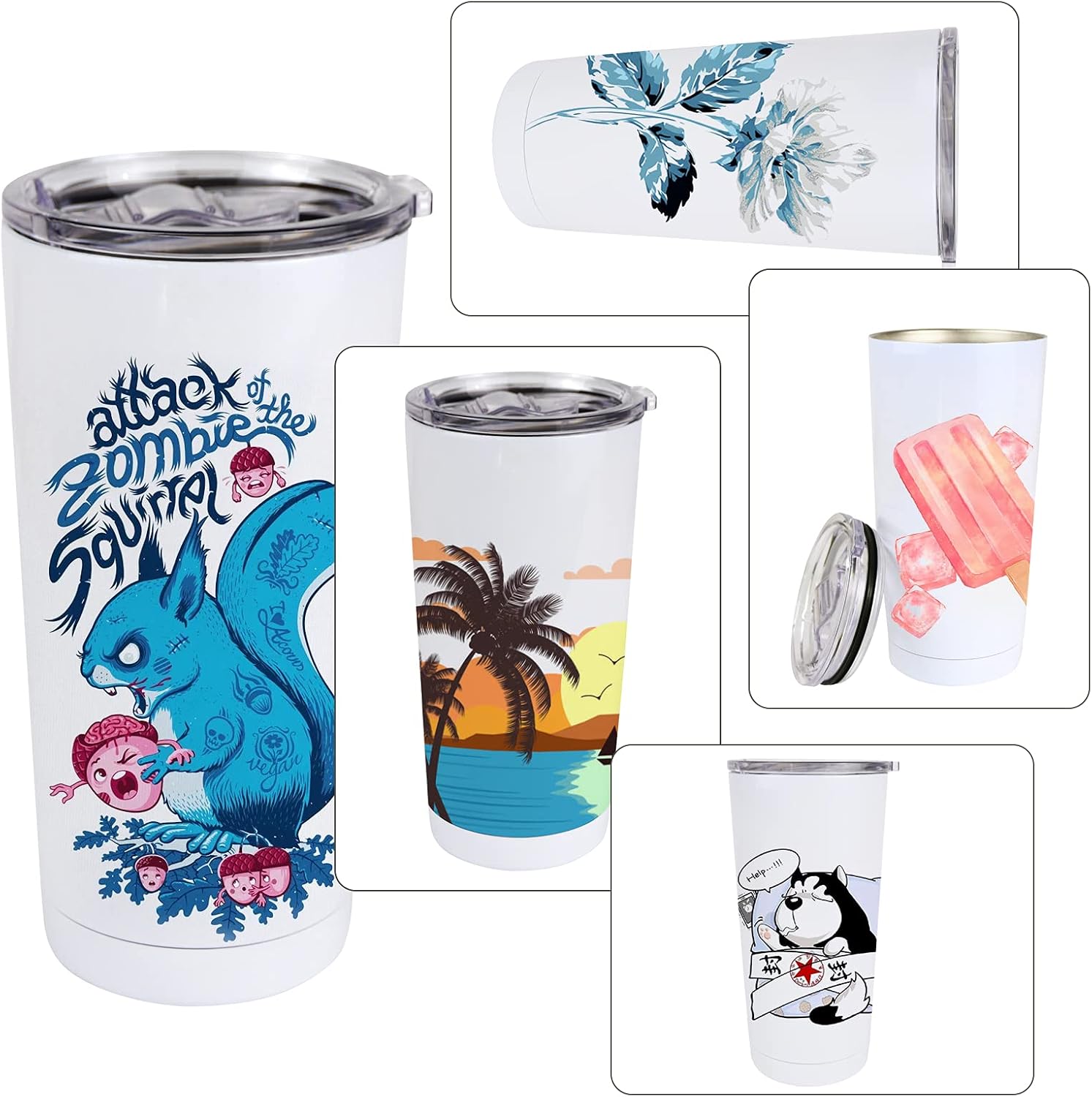 20oz Sublimation Blank Stainless Steel Tumbler w/Lid | 4pk 20oz white sublimation blank steel tumbler, double wall