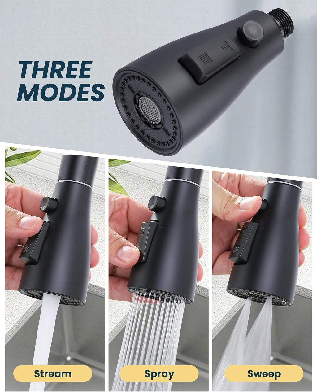 Kitchen Faucet Spray Head Replacement 3 Modes with 9 Adapters