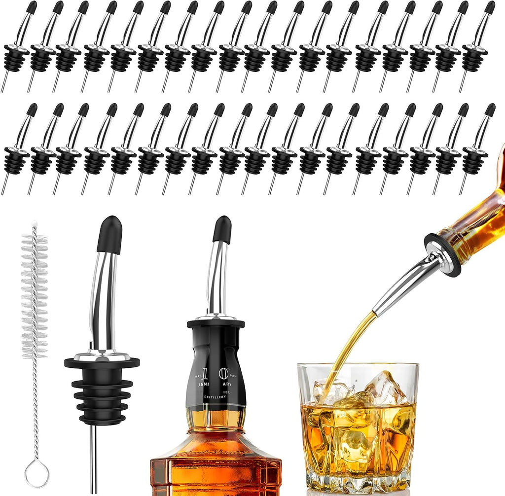 36-Pack Stainless Steel Pour Spouts for Liquor Bottles Oil Vinegar and Wine,Liquor Bottle Pourers with Rubber Dust