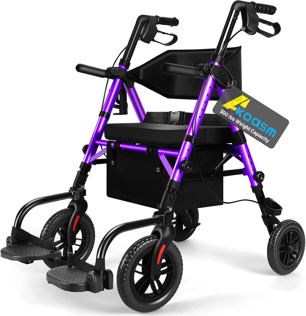 Foldable Rollator Walker for Seniors with Seat, Lightweight 2 in 1 Rolling Walkers Wheelchair Combo for Adult