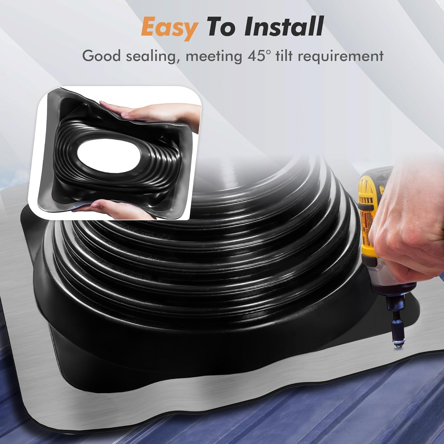 #6 Epdm Metal Roof Vent Boot, Flexible Roofing Boots Fits Pipe Od 4 3/4'' to 10'', Metal Roof Jacks Flashing for