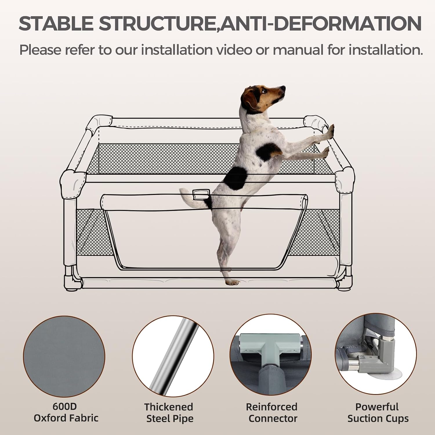 Dog Playpen Oxford Fabric Dog Fence,42x42x26 Inches,Steel Pipe,Breathable Mesh,Zipper Gate,Portable Indoor Outdoor
