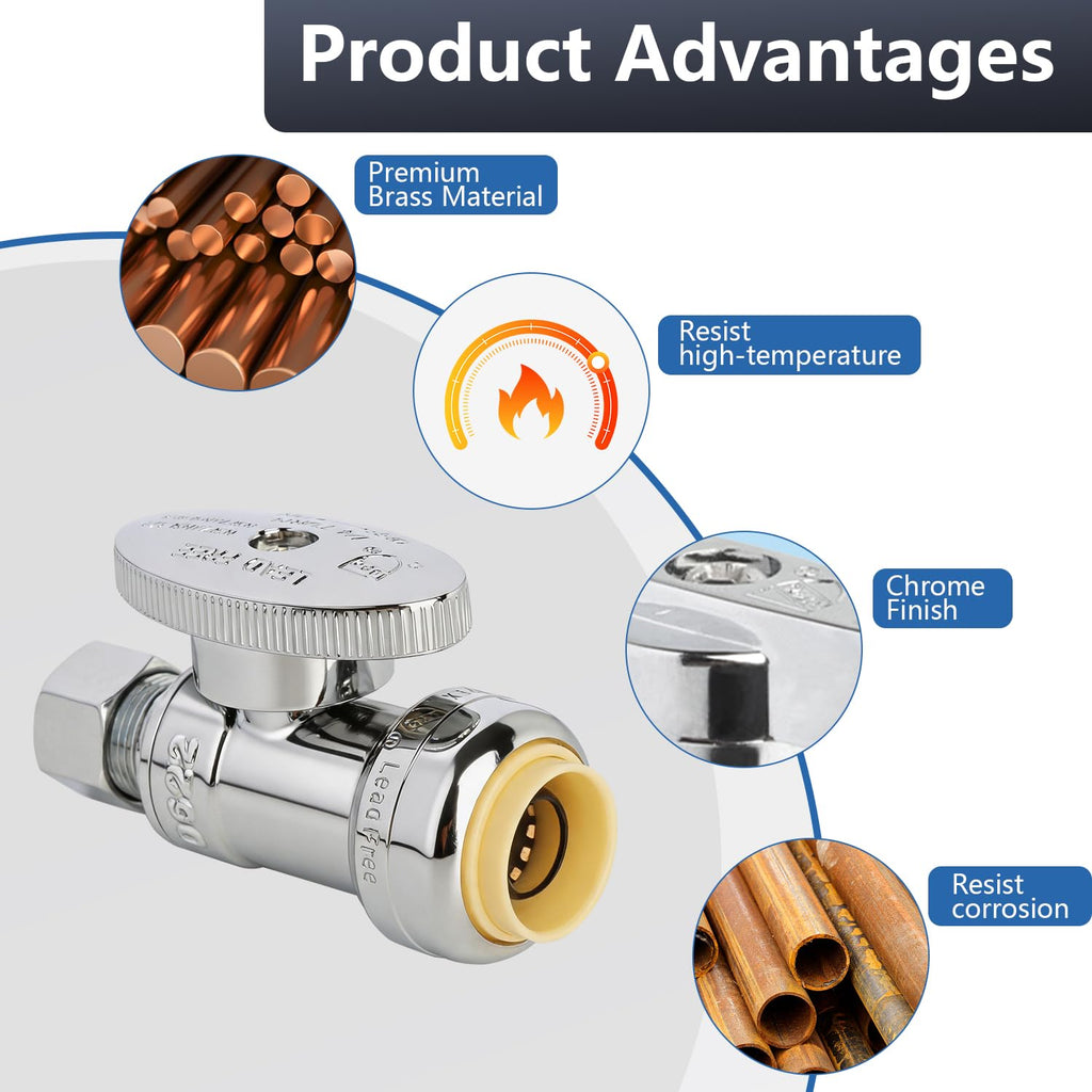 WiseWater Push Connect Straight Stop Valve 1/2" x 3/8"