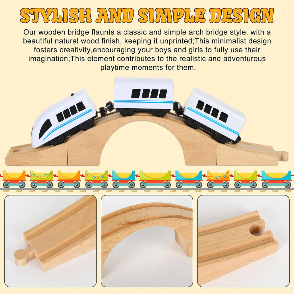 8 Pcs Wood Train Track Expansion Set Wooden Train Bridges Straight Wooden Train Track Accessories for Most Major Toy