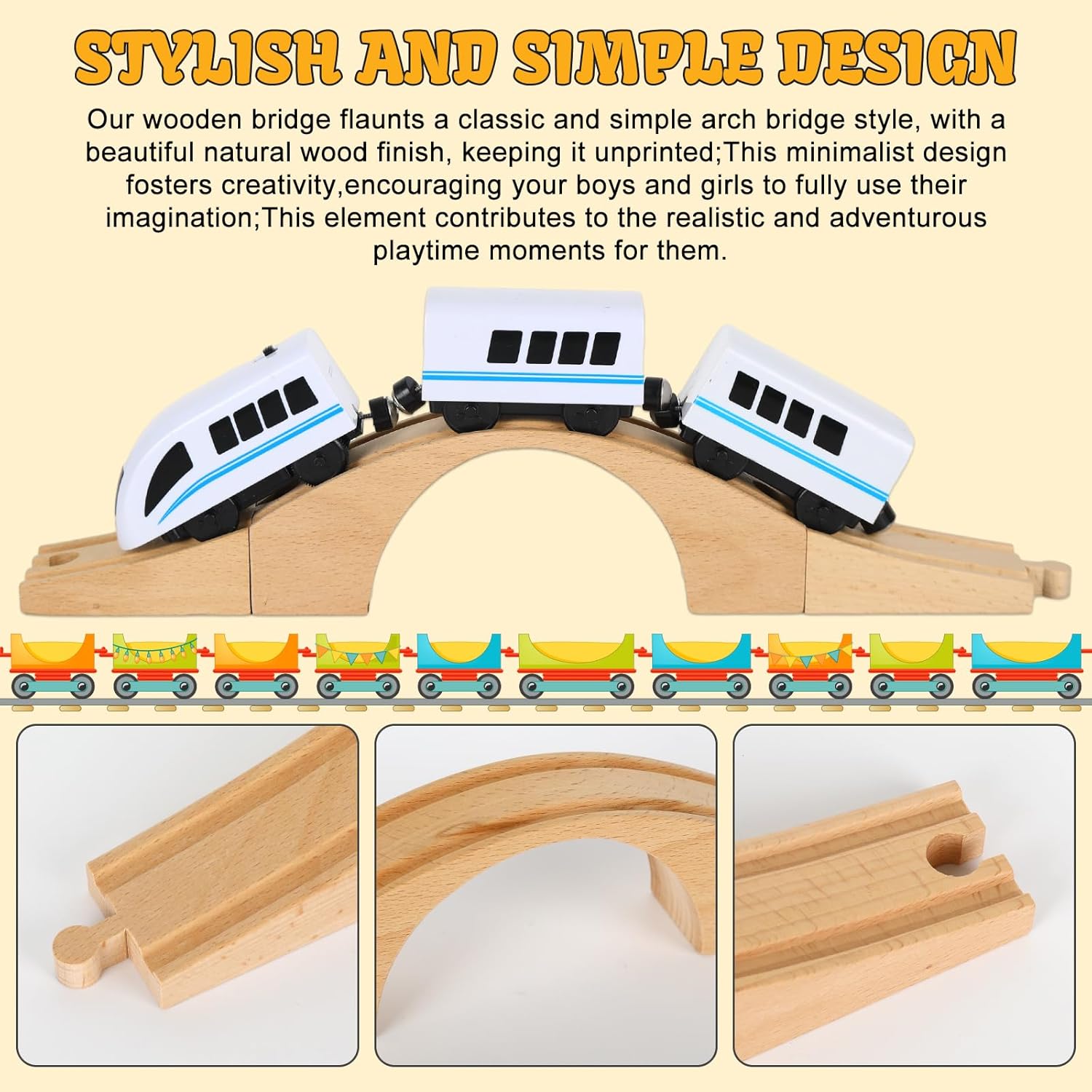8 Pcs Wood Train Track Expansion Set Wooden Train Bridges Straight Wooden Train Track Accessories for Most Major Toy
