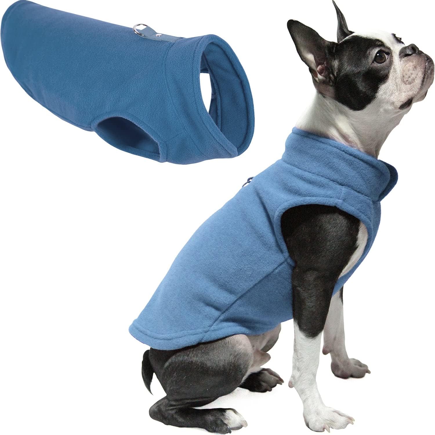 Fleece Vest, Small Dog Pullover Fleece Jacket with Leash Ring, Blue, Medium