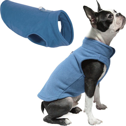Fleece Vest, Small Dog Pullover Fleece Jacket with Leash Ring, Blue, Medium